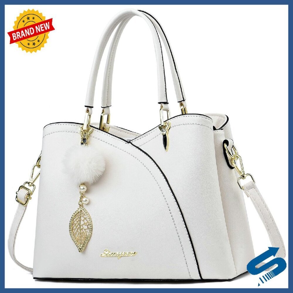 Synthetic Leather Tote Bag with 6 Pockets, 30cm Satchel for Daily Use